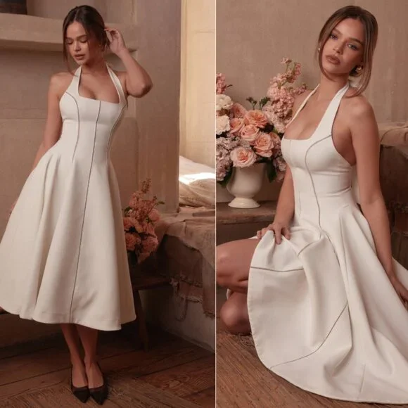 HOUSE OF CB 'Loulou' Ivory Halter Neck Midi Dress NWOT - Picture 1 of 9